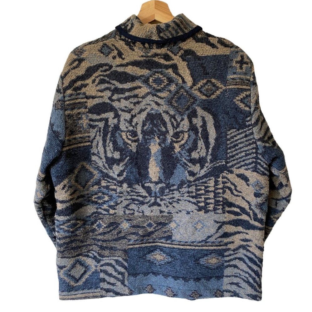 Vintage Ivy Wool Blend Jacket Tiger Graphic Southwestern Aztec Western Style Lg